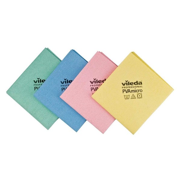 FHP VILEDA Micro PVA Cloth 35 x 38 cm Multicolour in Pack of 4 (Green - Blue - Red - Yellow)