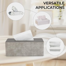 LARENNT PU Leather Tissue Box, 24 x 12 x 9 cm Square Cosmetic Tissues Box, Tissue Box Dispenser TissueBox Tissue Box for Home, Bathroom, Living Room, Bedroom, Car, Office (Grey & Wood Grain)