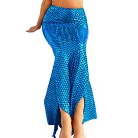 Zoestar - Falda de sirena para playa con escamas de pescado, falda larga de sirena, disfraz de fiesta para mujeres y niñas, Azul, X-Large Long