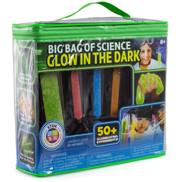 Big Bag of Glow in The Dark Science, for Kids 8-12 - Lab in A Bag of to Make Glowing Slime & 50+ Illuminating Experiments - STEM Science Chemistry Experiment Set - Gifting Idea for Boys & Girls