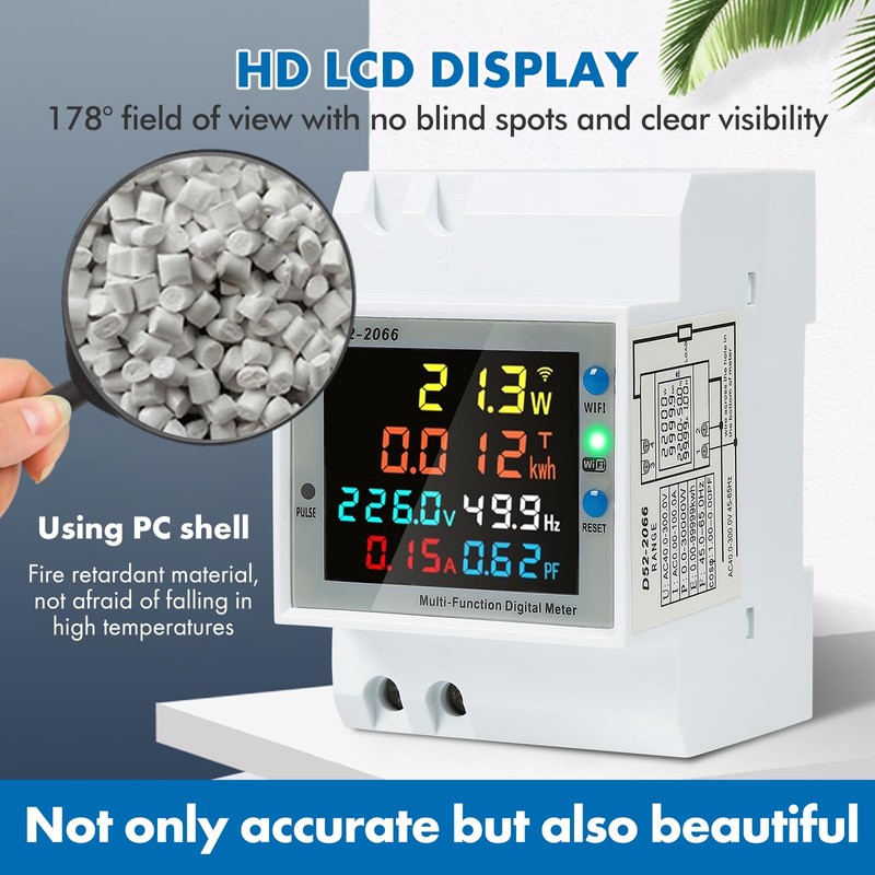 DewinLVD Electricity Meter, DIN Rail, 6 in 1, Digital Energy