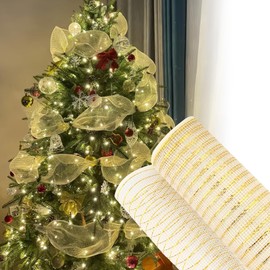 GOKEI Christmas Tree Ornament, Ribbon, 10.2 inches (26 cm), Total Length 3.5 ft (9.14 m), Roll, Christmas Mesh, Christmas Tree Ribbon, Stylish, Ornament, Satin Ribbon, Garland, Gift, Wrapping Ribbon,