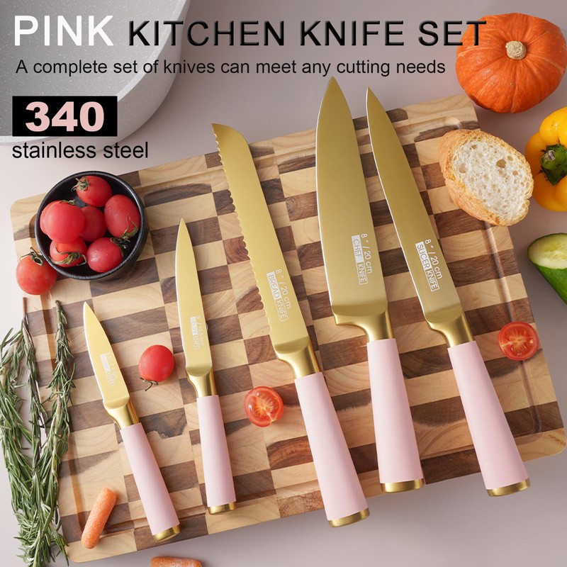 Kitchen Knife Set with Block and Sharpener, 7-Piece Knife Set