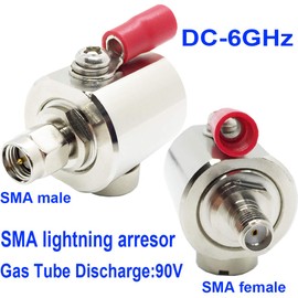 SMA Lightning Arrestor Coaxial Cellular & GPS SMA Coax Surge Protector SMA Male to SMA Female 0-6GHz 50 Ohms (6G Lightning arrestor Male to Female)