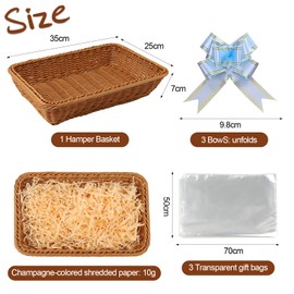 NIXRET Empty Gift Basket Set, Basket for Gifts, with Pull Bows and Transparent Gift Bag for Gift Basket, Polypropylene Baskets, Bread Bins, for Holidays and Gifts (35 x 25 cm)