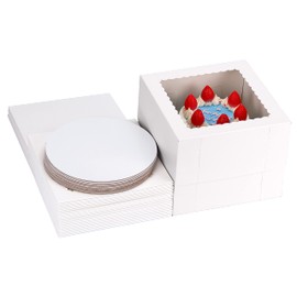 Moretoes 15 Sets Cake Boxes, 10x10x8 Inches Tall Bakery Boxes with Cake Boards, White Square Carrier with Window Cajas Pasteles for Cakes, Valentine's Day, Mother's Day