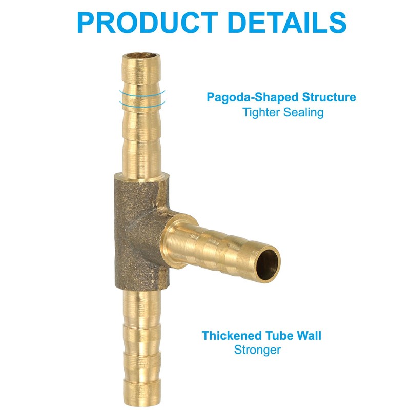 PATIKIL 3/16" Brass Tee Hose Barb Fitting, 3 Ways Union