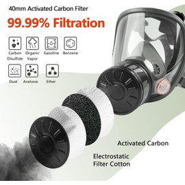 Gas Mask Filter, 40mm Activated Carbon Filter Compatible with 6800 Full Face Gas Mask and Other Respirator Masks, Single Replaceable Filter Against Vapors, Dust, Painting, Gases,Chemicals