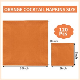 NatNarr 120 Pcs Cocktail Napkins Orange Napkins Disposable Fall Dessert Beverage Napkin Orange Autumn Party Napkin for Fall Harvest Thanksgiving Party, 5 x 5 Inch