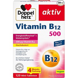 Doppelherz Vitamin B12 500 - High Dose with 500 μg Vitamin B12 per Tablet - Vegan - 120 Mini Tablets