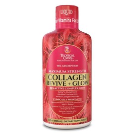 Collagen Revive + Glow Liquid Supplement by Tropical Oasis - Supports Skin Elasticity, Hydration, Hair & Nails | Non-GMO, Edible - 16 fl oz (473 ml) Healthcare Beauty:_Collagen Revive + Glow 32 oz Bottle 