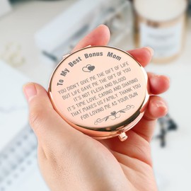 Regalos adicionales para mamá de bono para hija, hijo, oro rosa, espejo compacto de viaje, regalos únicos para mamá, regalos de cumpleaños, regalos de Acción de Gracias, regalos personalizados