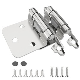 Chibery 1/2" Overlay Cabinet Hinges, 10 Pack Self Closing Flush Mount Hinges with Door Bumper, Variable Decorative Hardware for Bathroom, Furniture, Kitchen Cabinet Doors, Satin Nickel