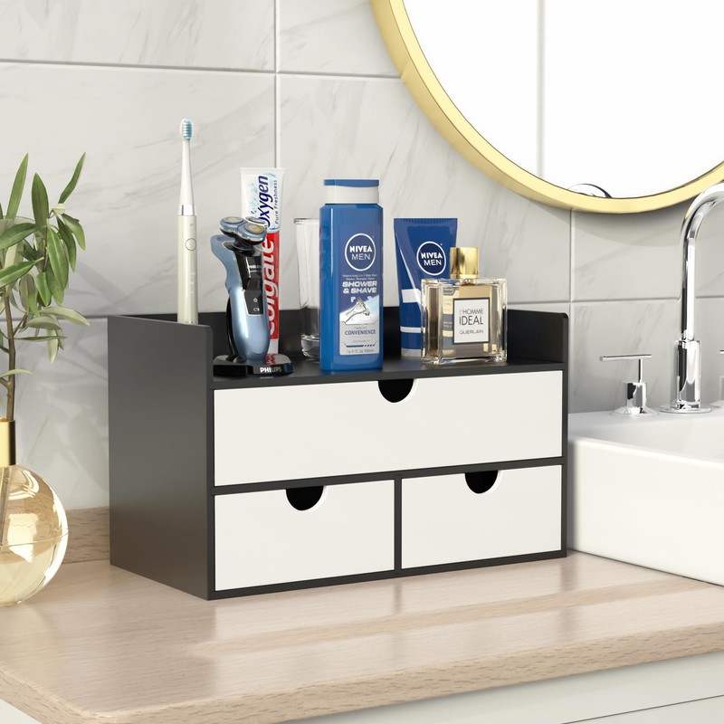 Wisuce Desk Organizer with Drawers - Bamboo Desktop Organizer Storage