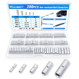Kuject Non Insulated Butt Connectors 22-6 AWG, 200PCS Uninsulated Wiring Crimps Terminals Kit, Tinned Pure Copper Wire Butt Splice Connectors for Electrical DIY
