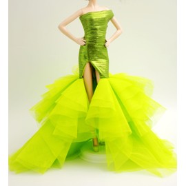 Handmade Cora Gu Classic Shimmery Lime One Shoulder Mermaid Gowns Fit for 12" Fashion Doll and Doll's not Included