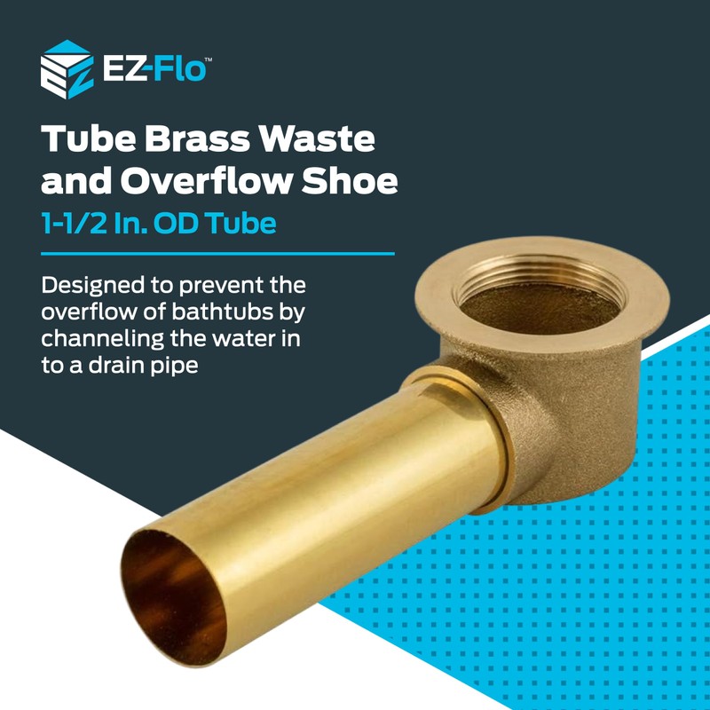 EZ-FLO Bath Waste and Overflow Shoe, 1-1/2 Inch Tubular Outlet,