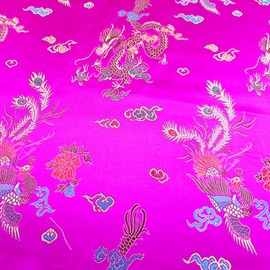 Chinese Brocade Fabric - Dragon Pink Gold Satin Jacquard Craft Fabric Material