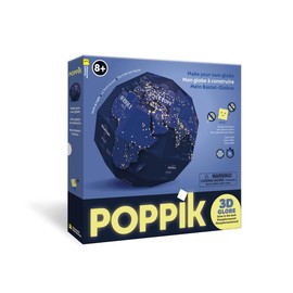 POPPIK 1841265 3D Craft Globe, Earth at Night, Glow-in-the-Dark Learning Globe with Multilingual Booklet, DIY Kit for Children from 8 Years, 26 cm