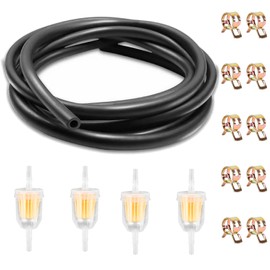 Fuel Hose 5 mm, 2 Metre Fuel Hose Kit Diameter 5 mm Fuel Hose with 4 Pieces Fuel Filter and 10 Pieces Hose Clamps for Small Engines Lawn Mower Scooter Moto Car