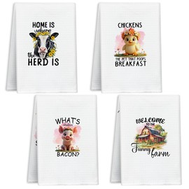 Farmhouse Kitchen Dish Towel Tea Towel Dishcloths Sets of 4, Farm Decor, Farm Animal Hand Towels, Funny Kitchen Dishcloths, Drying Cloth Hand Towels for Kitchen Cooking Baking Bathroom, 16 x 24 Inch
