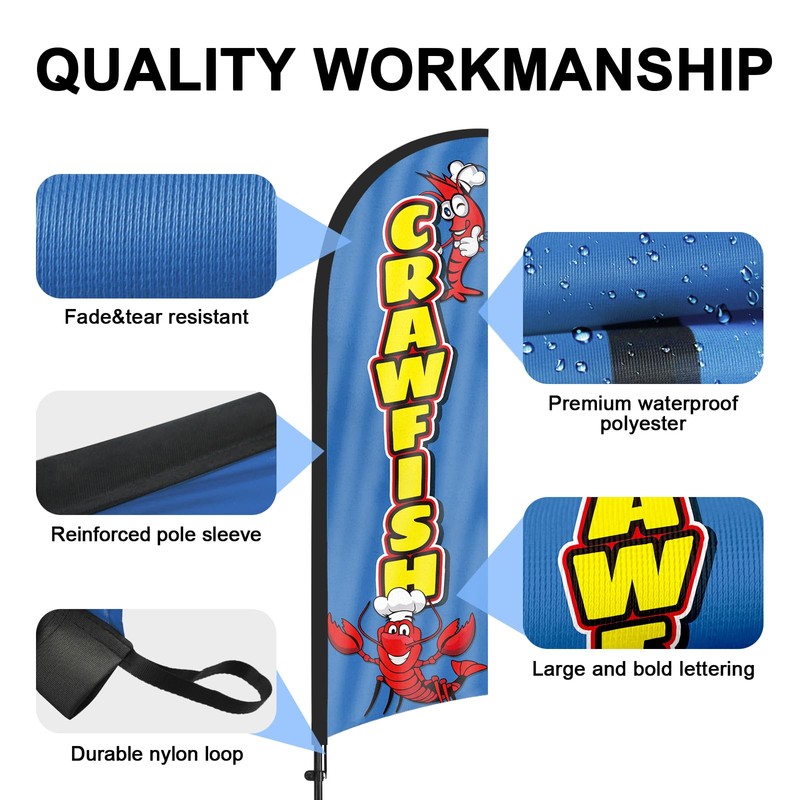 Crawfish Advertising Swooper Flag Banners, Crawfish Feather Flags with Pole