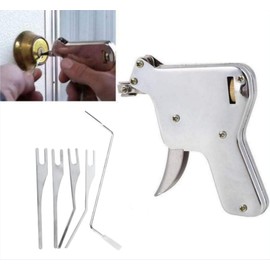 Lock Pick Gun with 5 Tips, Stainless Steel Lock Picking Kit, Locksmith Lock Picking Tool, Easy Operation, Multi-Lock Pick Tool, Lock Picking Practice Set, Door Opener for Picking Locks