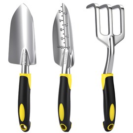 FurNest Garden Tool Set, 3 Pack Staines Steel Heavy Gardening Kit Including Hand Shovel, Transplant Shovel and Hand Rake for Planting, Digging, Weeding