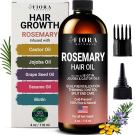 100% Pure Rosemary Essential Oil for Hair Growth, Blended with Biotin, Jojoba & Castor Oils - Natural Hair Strengthening Serum, Scalp and Beard Oil, Aceite De Romero Para El Cabello