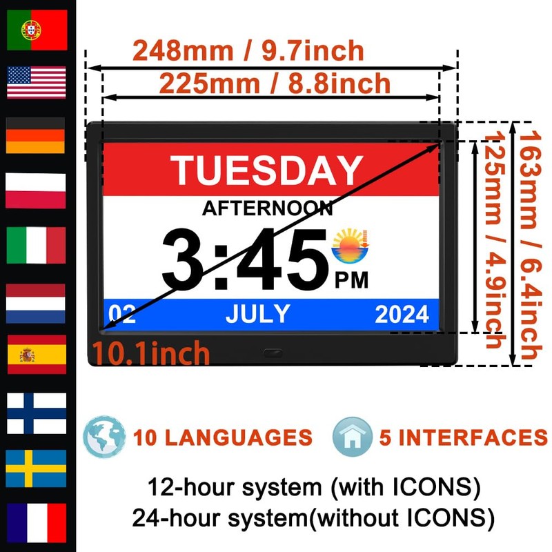 TIMEMOON Alarm Clock with Day and Date for Elderly Digital