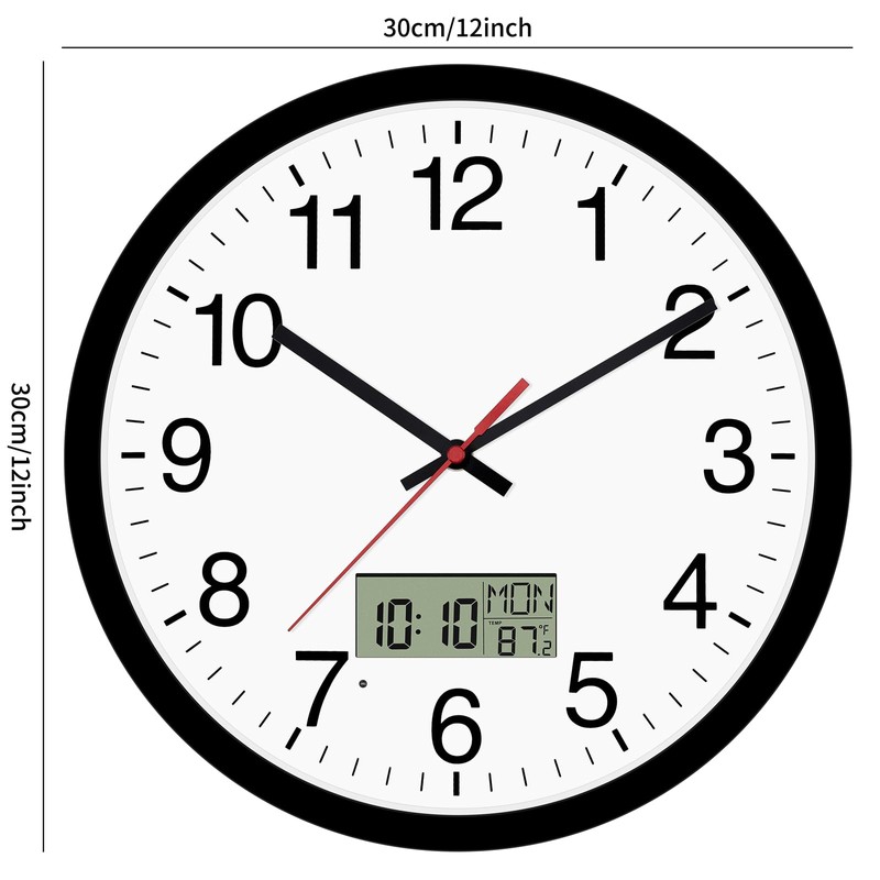 Koosome Digital Wall Clock with Lighted LCD Display Temp, Week,