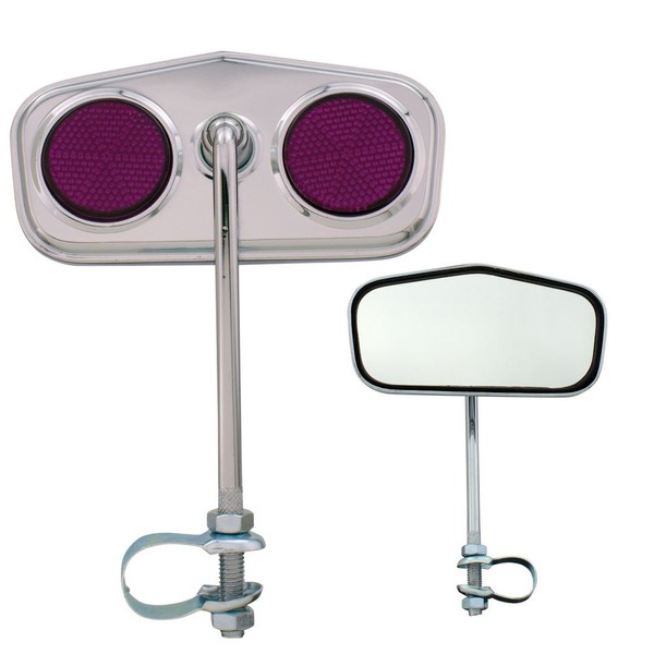 Pentagon Daimond Bicycle Mirror Chrome, Purple Reflectors