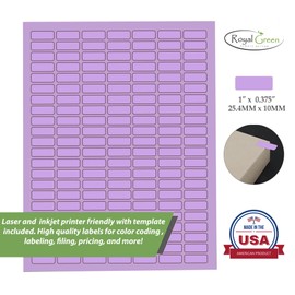 Labels Printable Sticker Paper Sheets for Printers in Purple - 1078 Pack, Small Printing Labels 1 inch x 0.375 inch for Laser Printers with Template Included, 7 Full Sheets