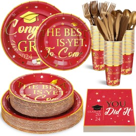 FillTouch 350 Pcs Graduation Plates and Napkins 2024 Graduation Party Disposable Congrats Grad Paper Plate Napkin Cup Fork Knife Spoon for Graduation Party Supplies Decoration, Serve 50(Blue, Gold)