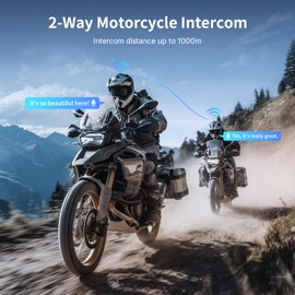 FODSPORTS T1 Motorcycle Bluetooth Headset V5.4 with Music Sharing, One-Click Switching for 3 Functional Modes, 2-Way Helmet Communication Systems, FM/5 Stickers/Noise Cancellation/Stereo Music, 2 Pack