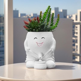 CRENGYBL Cute Face Planter, Funny Pots for Plants Head Planters for Indoor & Outdoor Décor Unique Succulent Plants Flower Pots