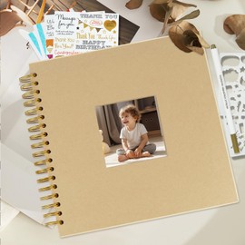 Miaikoe 20.5x20.5 cm DIY Scrapbook Album with Window Hardcover Kraft Blank Paper Scrap Book with 20 Sheets Photo Album for Guest Book, Family Wedding Anniversary (Brown)