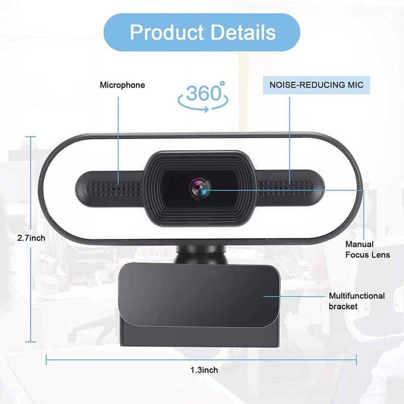 1080p HD -Webcam mit Mikrofon 120 ° Weitwinkelobjektiv 360 °