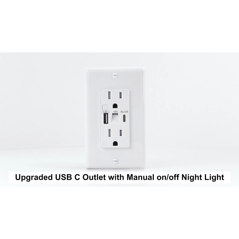 smo 5PK 15A Night Light Outlet, 4.8A USB A/C, Tamper-Resista