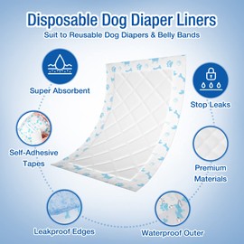 Pet Soft Disposable Dog Diaper Liners Booster Pads - Fit for Most Washable Dog Diapers & Dog Belly Bands Wraps, Ultra Absorbent for Marking, Incontinence, Female in Heat (Blue,M-25)