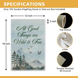 JMYROG All Good Things Are Wild and Free Garden Flag, Double Sided Yard Outdoor Farmhouse Lawn Porch Decor, Nature Wilderness Home Decor, Hiking Theme Party Gifts for Camper Adventure lover Friend