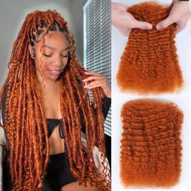 Afro Kinkys Bulk Human Hair for Braiding 12 Inch 50g Afro Kinky-Curly Human Hair Bulk for Twist 4C Curly Dreadlock Extensions for Permanent Sister Locs/Mini Twists/Braids/Repair Ginger