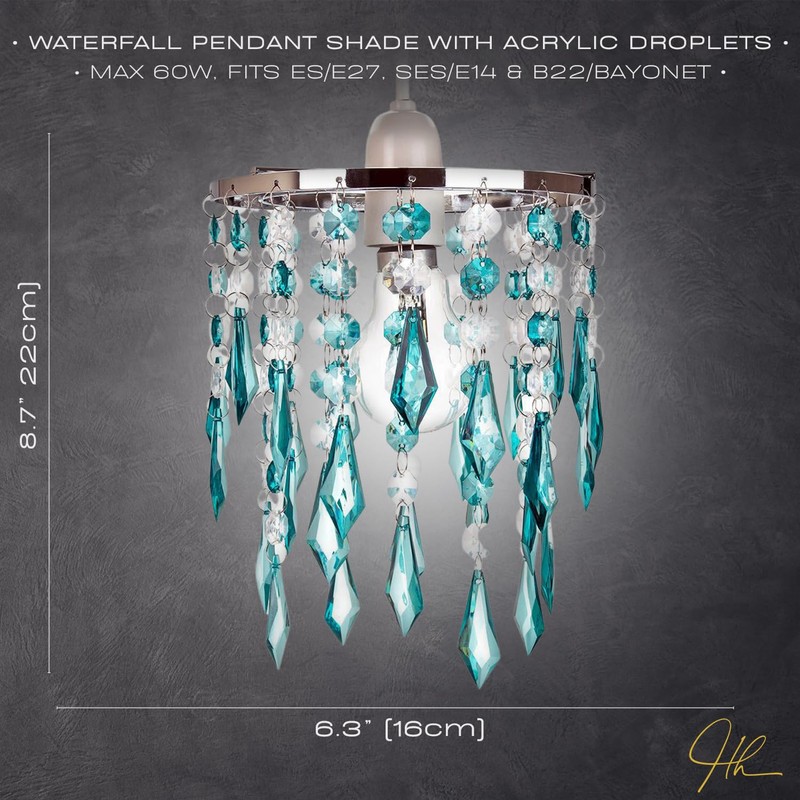 Modern Waterfall Design Easy Fit Pendant Shade with Clear/Teal Acrylic