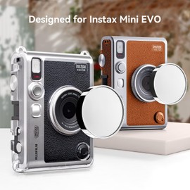 MUZIRI KINOKOO Lens Cap for Fuji Instax Mini EVO Instant Camera, Premium Plastic Mini EVO Lens Cover in Flocking Internal with Anti-Loss Rope - Silver