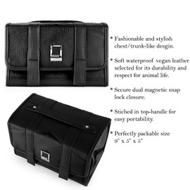 Vangoddy Onyx Black Luxury Vegan Leather Roll-Up Toiletry & Makeup Travel Bag – Water-Repellent Organizer with Hanging Hook, 4 Removable Pouches for Men & Women