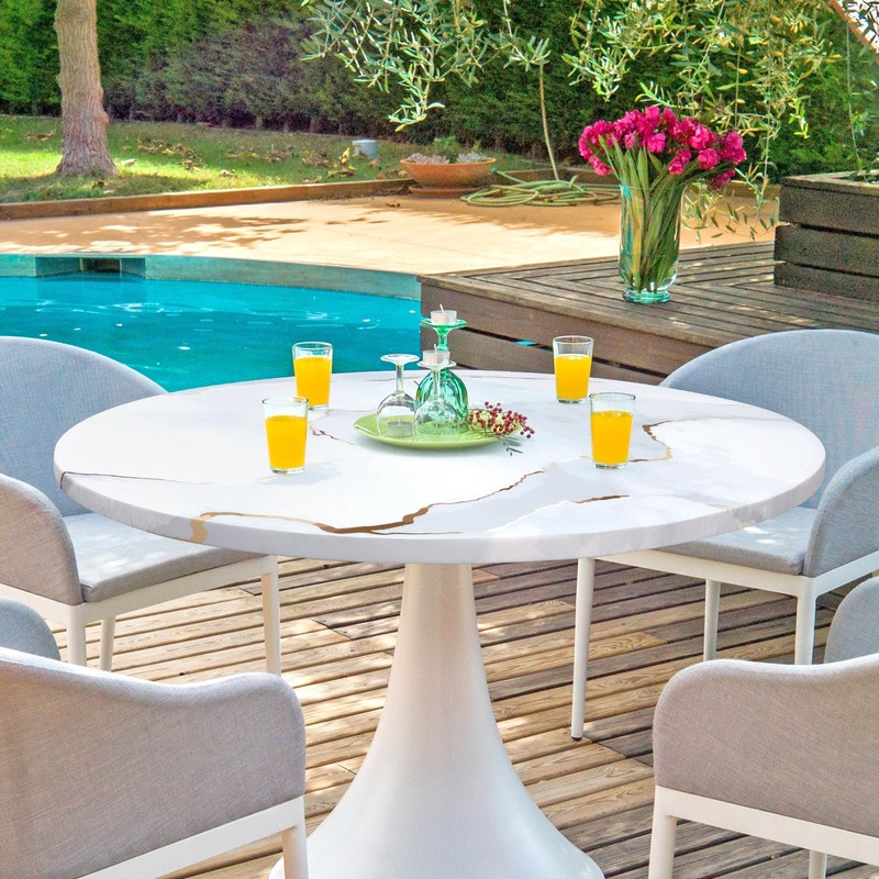 Dremisland 150cm Waterproof Round Tablecloth White Marble Tablecloth Outdoor Garden