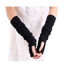 1 Pair Women Long Fingerless Gloves Knitted Arm Warmer Thumb Hole Stretchy Gloves Black