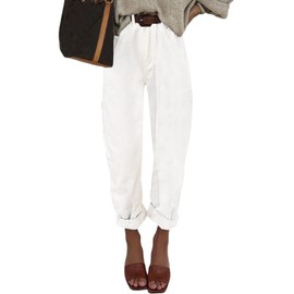 EVALESS Cargo Jeans for Women Casual Baggy High Rise Straight Leg Boyfriend Pants Y2K Trousers Streetwear Pant with Pockets White 16