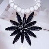 Black Rhinestone Large Flower Cocktail Statement Ring for Women Elegant