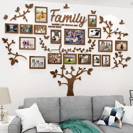 Family Tree Photo Frame Stickers for Wall DIY 3D Tree Wall Stickers Living Room Tree Wall Sticker Tree of Life Wall Art for Living Room Wall Decorations for Bedrooms (207x146cm, Brown)